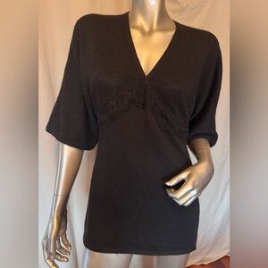 Stambecco Black Vneck Arcylic/Alpaca blend Italian pullover sweater woman size M